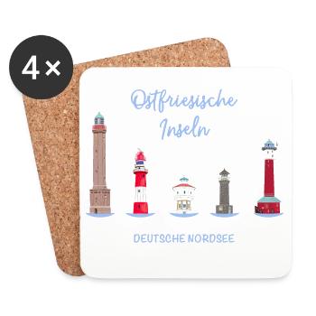 5 Ostfriesische Inseln, Deutsche Nordsee - Untersetzer (4er-Set) - Weiß - Vorne