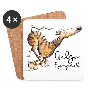 Happy Galgo Espagnol Wild Dog Dogs Cartoon - Dessous de verre (lot de 4) - blanc - Devant