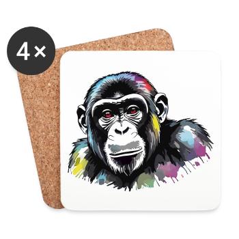 Aquarelles de singe - Dessous de verre (lot de 4) - blanc - Devant