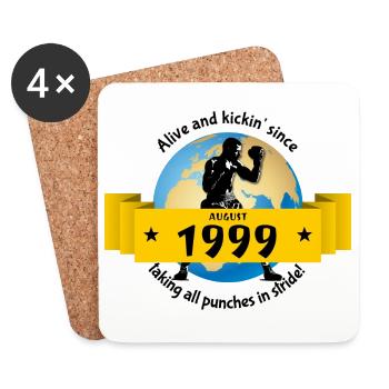 25. Geburtstag Alive and kickin since 08/1999 - Untersetzer (4er-Set) - Weiß - Vorne