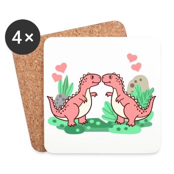 Dinosaurier T-Rex Valentinstag - Untersetzer (4er-Set) - Weiß - Vorne
