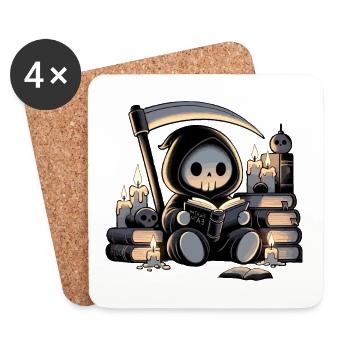 Grim Reaper Bookworm with Scythe - Coasters (set of 4) - white - Front