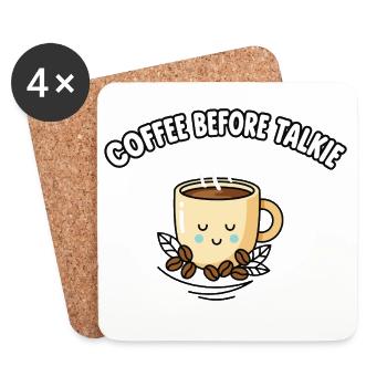 Coffee Before Talkie Cute Kawaii Coffee Mug - Coasters (set of 4) - white - Front