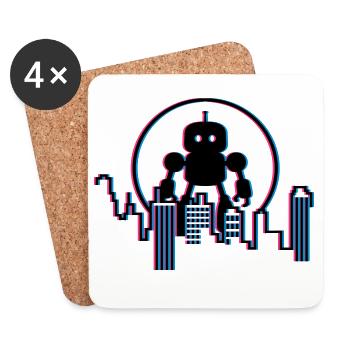 Roboter City Skyline – 3D Sci-Fi Zukunft Design - Untersetzer (4er-Set) - Weiß - Vorne