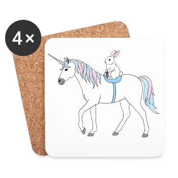 Pastell Einhorn mit Häschen - Untersetzer (4er-Set) - Weiß - Vorne