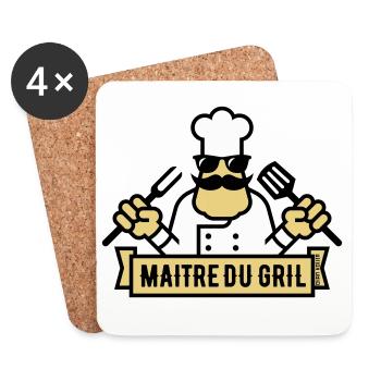 Maître Du Gril (Griller / Barbecue / BBQ / 3C) - Dessous de verre (lot de 4) - blanc - Devant