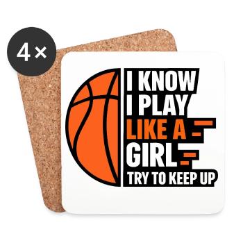 I Know I Play Like a Girl Basketball Quote - Coasters (set of 4) - white - Front