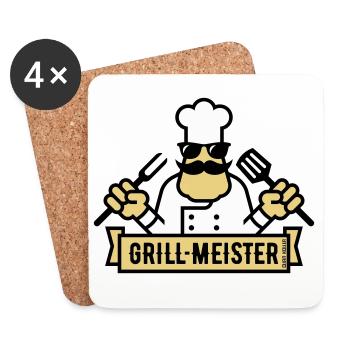 Grillmeister (Grill / Barbecue / BBQ / 3C) - Dessous de verre (lot de 4) - blanc - Devant
