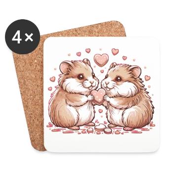 Duo de Hamsters au Cœur Câlin - Dessous de verre (lot de 4) - blanc - Devant