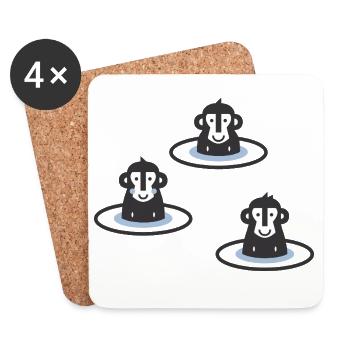 Three Japanese snow monkeys l macaques in onsen l blue - Coasters (set of 4) - white - Front