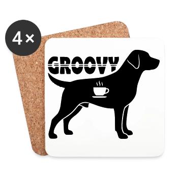 Groovy Hund Kaffee Silhouette Retro - Untersetzer (4er-Set) - Weiß - Vorne