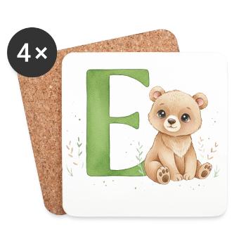E avec Teddy : Lettre E ludique - Dessous de verre (lot de 4) - blanc - Devant