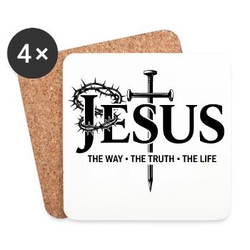 Jésus, la voie, la vérité, la vie, la foi, Dieu - Dessous de verre (lot de 4) - blanc - Devant