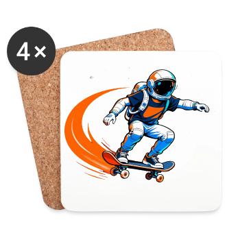 Skateboard d’astronaute dans l’espace - Dessous de verre (lot de 4) - blanc - Devant
