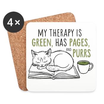 Cozy Book Lover Katze & Matcha T-Shirt Geschenk - Untersetzer (4er-Set) - Weiß - Vorne