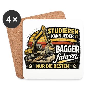  Studieren Kann Jeder Bagger Fahren Nur Die Besten - Untersetzer (4er-Set) - Weiß - Vorne
