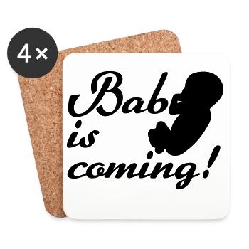Bébé arrive Naissance, Grossesse, Cadeau - Dessous de verre (lot de 4) - blanc - Devant