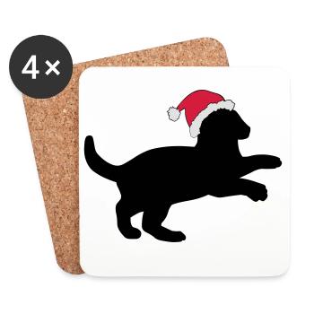 Kitten in a Christmas Hat. - Coasters (set of 4) - white - Front