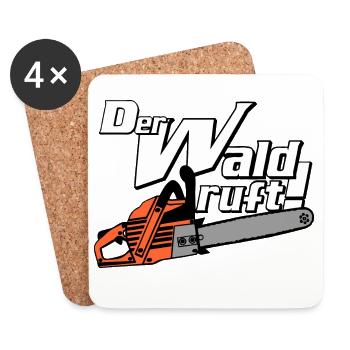 Motorsäge , Kaminholz , Der Wald ruft (25) - Untersetzer (4er-Set) - Weiß - Vorne