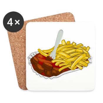 Currywurst mit Pommes - Untersetzer (4er-Set) - Weiß - Vorne