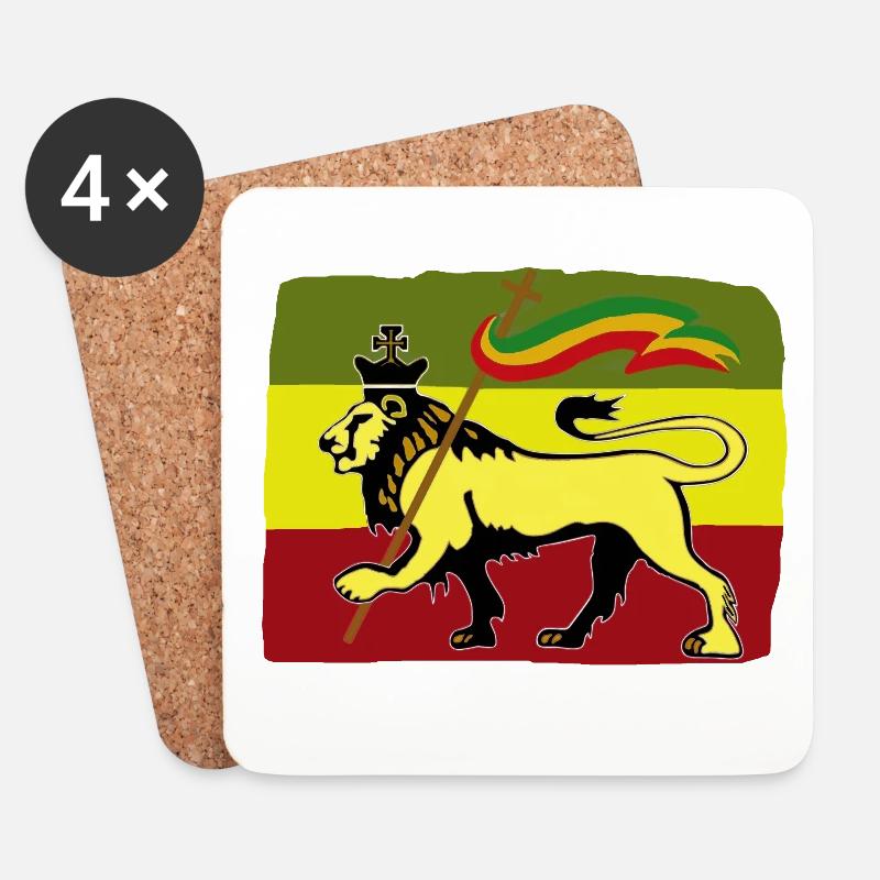 Reggae-Löwe mit Rasta Fahne - Untersetzer (4er-Set) - Weiß