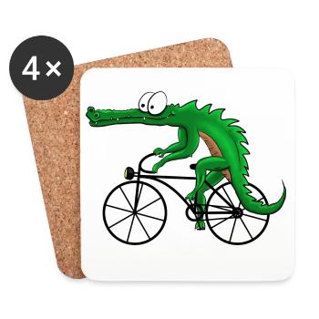 Crocodile with bike - Coasters (set of 4) - white - Front