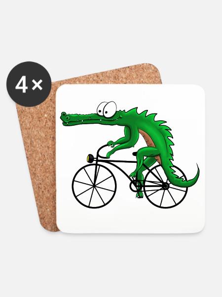 Krokodil mit Fahrrad - Untersetzer (4er-Set) - Weiß