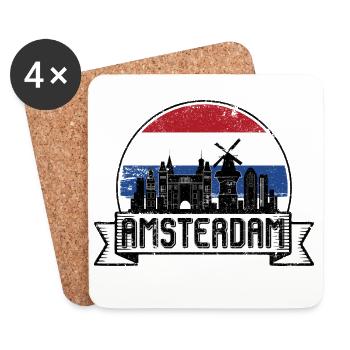 Badge rétro d’Amsterdam Skyline - Dessous de verre (lot de 4) - blanc - Devant