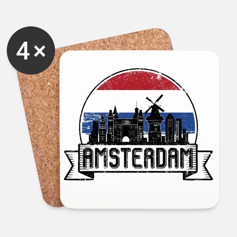 Amsterdam Retro Skyline Abzeichen - Untersetzer (4er-Set) - Weiß