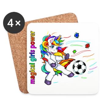 Einhorn Mädchen Fußball - magical girl power - Untersetzer (4er-Set) - Weiß - Vorne