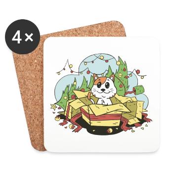 Katze Weihnachten Tannenbaum Geschenke Cartoon - Untersetzer (4er-Set) - Weiß - Vorne