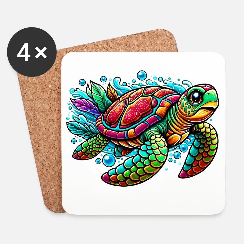 Schildkröte - Untersetzer (4er-Set) - Weiß