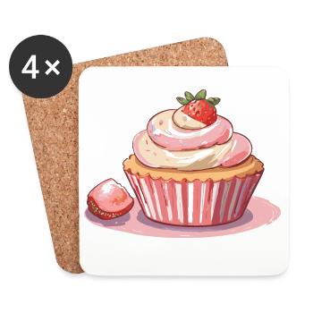 Cupcake Strawberry - Coasters (set of 4) - white - Front