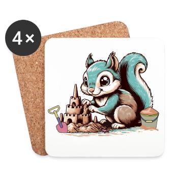 Écureuil de dessin animé mignon dans le bac à sable - Dessous de verre (lot de 4) - blanc - Devant