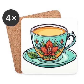 Teetasse Neo Traditional - Untersetzer (4er-Set) - Weiß - Vorne