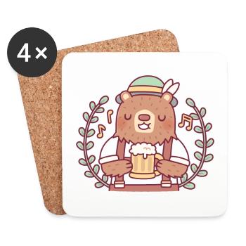 Süßer Bär im Lederhosen-Outfit mit Bierkrug - Untersetzer (4er-Set) - Weiß - Vorne