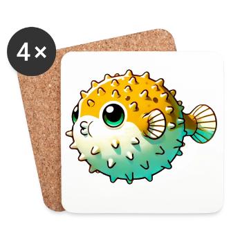 Kugelfisch - Untersetzer (4er-Set) - Weiß - Vorne