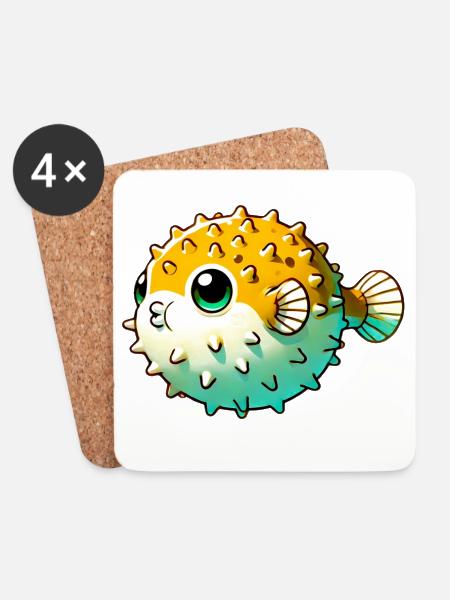 Kugelfisch - Untersetzer (4er-Set) - Weiß