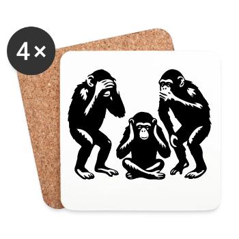 Grafische Affen Trio auf Schwarzweiß-Hintergrund - Untersetzer (4er-Set) - Weiß - Vorne