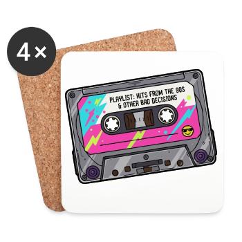 Neon Kassette Playlist 90er Jahre - Untersetzer (4er-Set) - Weiß - Vorne