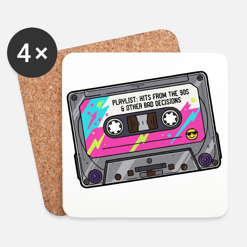 Neon Kassette Playlist 90er Jahre - Untersetzer (4er-Set) - Weiß