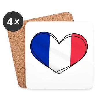 Cœur Tricolore France - Dessous de verre (lot de 4) - blanc - Devant