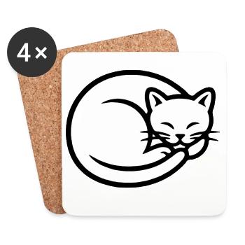 Silhouette de chat endormi - Dessous de verre (lot de 4) - blanc - Devant