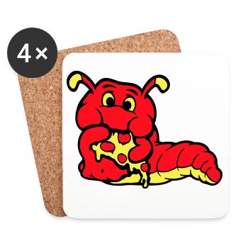 Chenille ver Happy Eating Pizza Salami Restauration rapide - Dessous de verre (lot de 4) - blanc - Devant