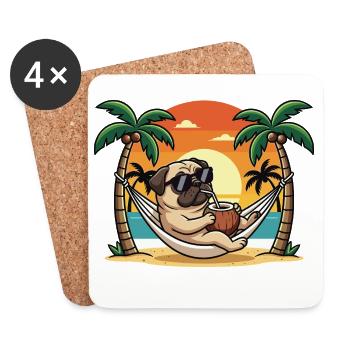 Carlin drôle sur le hamac de plage pendant les vacances d’été - Dessous de verre (lot de 4) - blanc - Devant