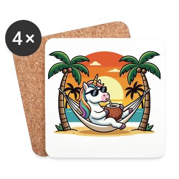 Drôle de licorne sur le hamac de plage pendant les vacances d’été - Dessous de verre (lot de 4) - blanc - Devant