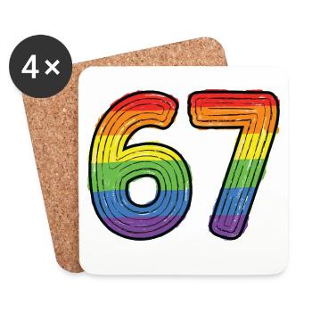Rainbow 67 Bold Handdrawn Six Seven Digit - Coasters (set of 4) - white - Front