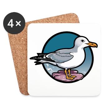 Sea Seagull on Rocks Vintage Logo - Coasters (set of 4) - white - Front
