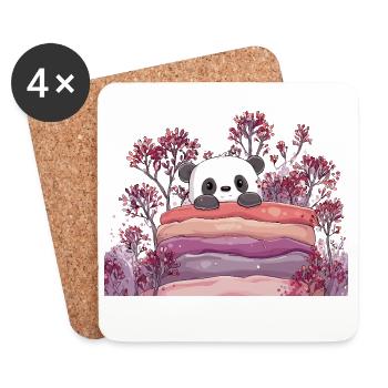 Panda on sweet macaron cake - Coasters (set of 4) - white - Front