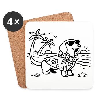 Hawaii Urlaub Dackel urlaubsmodus mit hund - Untersetzer (4er-Set) - Weiß - Vorne